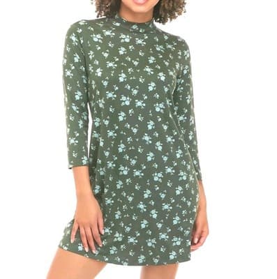 NWOT As U Wish Green Floral Mock-Neck Mini-Dress S - Image 1