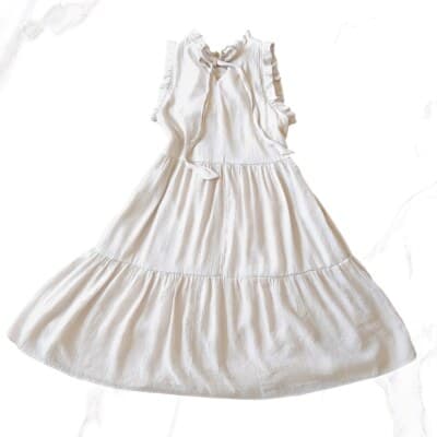 Lavila Cream Ruffle-Sleeve Tiered Midi Dress M - Thumbnail 2