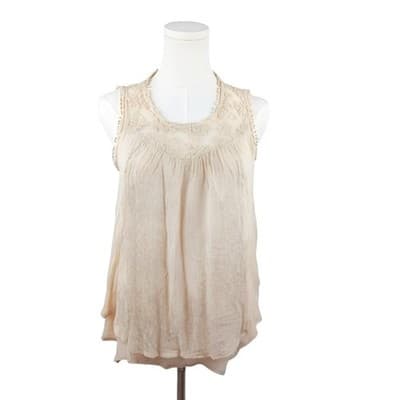 Style & Co Petite Cream Sleeveless Embroidered Boho Blouse Petite M Layered Hem