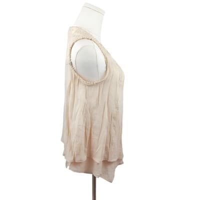 Style & Co Petite Cream Sleeveless Embroidered Boho Blouse Petite M Layered Hem - Thumbnail 2