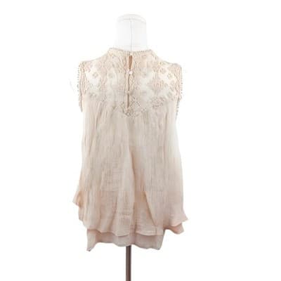 Style & Co Petite Cream Sleeveless Embroidered Boho Blouse Petite M Layered Hem - Thumbnail 3