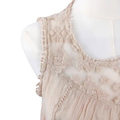 Style & Co Petite Cream Sleeveless Embroidered Boho Blouse Petite M Layered Hem - Thumbnail 4