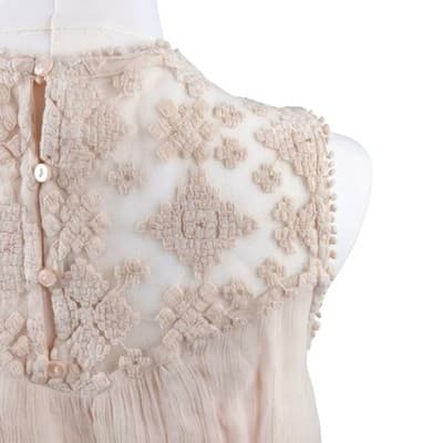 Style & Co Petite Cream Sleeveless Embroidered Boho Blouse Petite M Layered Hem - Thumbnail 5