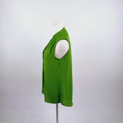 Worthington Green Pleated Sleeveless Blouse Stand-Up Collar V-Neckline M - Thumbnail 3