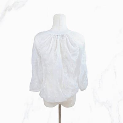 Olive & Oak White Semi-Sheer Embroidered Blouse XS 3/4 Sleeves V-Neckline - Thumbnail 2