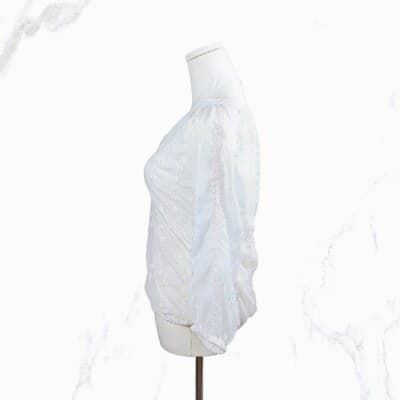 Olive & Oak White Semi-Sheer Embroidered Blouse XS 3/4 Sleeves V-Neckline - Thumbnail 3