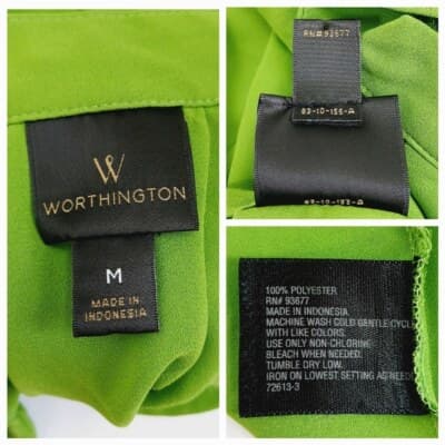 Worthington Green Pleated Sleeveless Blouse Stand-Up Collar V-Neckline M - Thumbnail 6