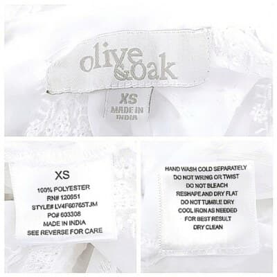 Olive & Oak White Semi-Sheer Embroidered Blouse XS 3/4 Sleeves V-Neckline - Thumbnail 6