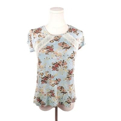 NWT Belle Du Jour Mint Corset Back Floral Tee Shirt XS Green Crisscross Tie