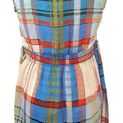 Fei Anthropologie Ruffle Plaid Sleeveless Blouse Belted Multicolor Blue Orange 0 - Thumbnail 5
