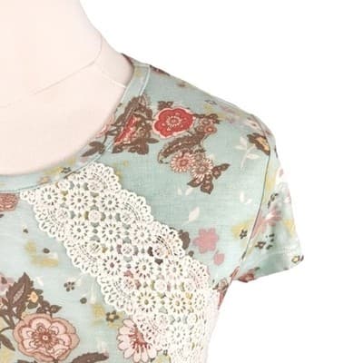 NWT Belle Du Jour Mint Corset Back Floral Tee Shirt XS Green Crisscross Tie - Thumbnail 4