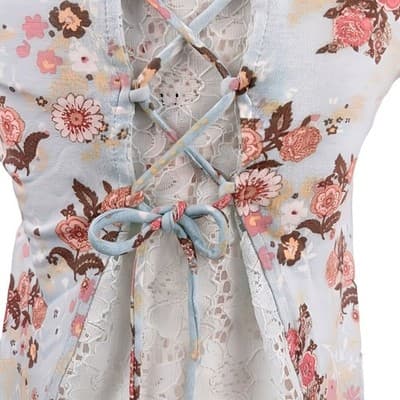 NWT Belle Du Jour Mint Corset Back Floral Tee Shirt XS Green Crisscross Tie - Thumbnail 5