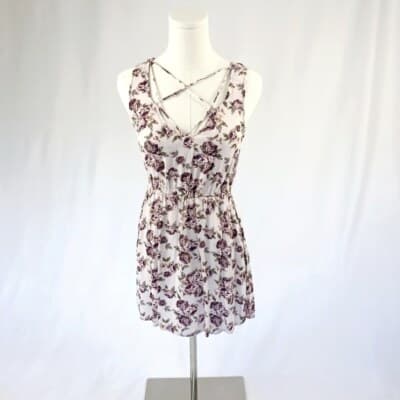 Forever 21 Pink Floral Mini Dress Small Crisscross Straps V-Neck Sleeveless - Thumbnail 2