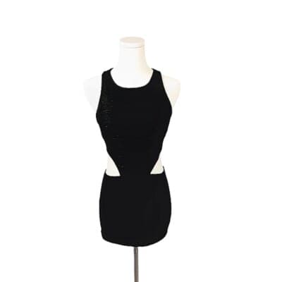 MINKPINK Black Cutout Mini Dress Textured Size M Sexy Sleeveless Zippered Back - Image 1