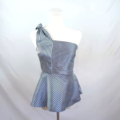 NWT Banana Republic Navy Striped One-Shoulder Peplum Top White Flare Size 0 - Image 1