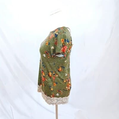 Mason & Belle Green Lace Trim Top Short Sleeve Boho Floral V-Back Size XS - Thumbnail 2