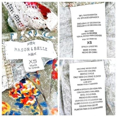 Mason & Belle Green Lace Trim Top Short Sleeve Boho Floral V-Back Size XS - Thumbnail 7