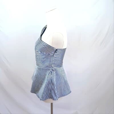 NWT Banana Republic Navy Striped One-Shoulder Peplum Top White Flare Size 0 - Thumbnail 2