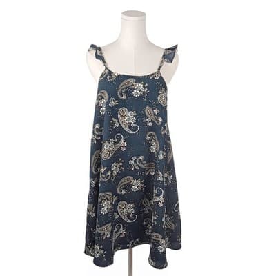 J.O.A. Navy Paisley Mini Dress Ruffle Strap Lace-Up Corset Sleeveless S Blue - Image 1