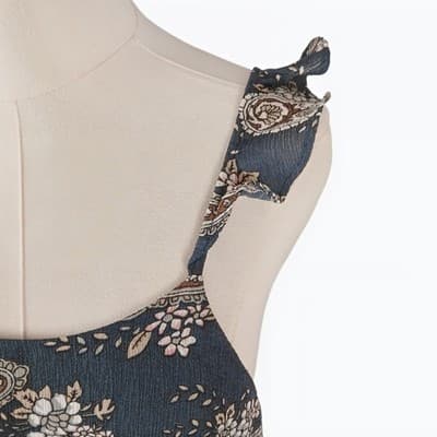 J.O.A. Navy Paisley Mini Dress Ruffle Strap Lace-Up Corset Sleeveless S Blue - Thumbnail 4
