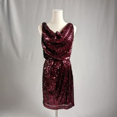 Aqua Burgundy Sequin Cowl-Neck Cocktail Dress 4 - Image 1