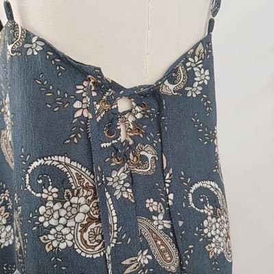 J.O.A. Navy Paisley Mini Dress Ruffle Strap Lace-Up Corset Sleeveless S Blue - Thumbnail 5