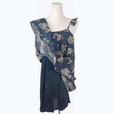 J.O.A. Navy Paisley Mini Dress Ruffle Strap Lace-Up Corset Sleeveless S Blue - Thumbnail 7