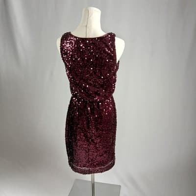 Aqua Burgundy Sequin Cowl-Neck Cocktail Dress 4 - Thumbnail 3
