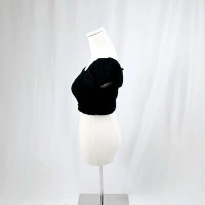 Ambiance Black Smocked Puff-Sleeve Crop Top S - Thumbnail 3
