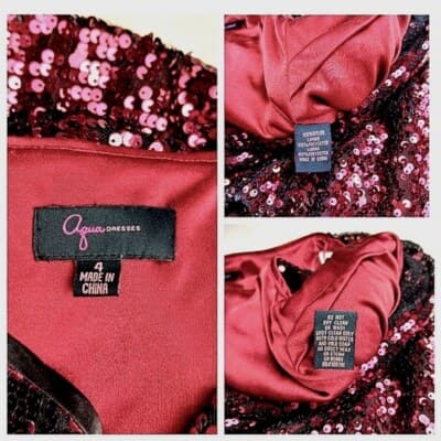 Aqua Burgundy Sequin Cowl-Neck Cocktail Dress 4 - Thumbnail 5