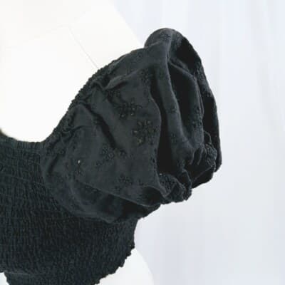 Ambiance Black Smocked Puff-Sleeve Crop Top S - Thumbnail 5