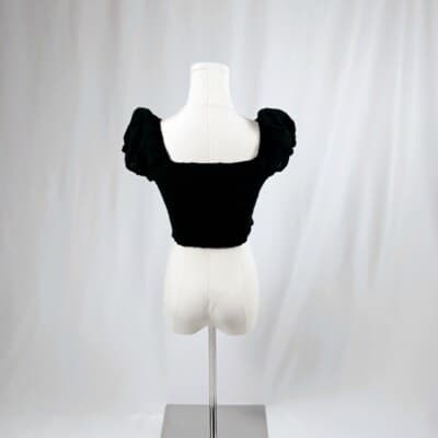 Ambiance Black Smocked Puff-Sleeve Crop Top S - Thumbnail 4