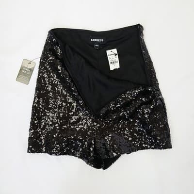 NWT Express Black High-Rise Sequin Mini Shorts 0 - Thumbnail 2