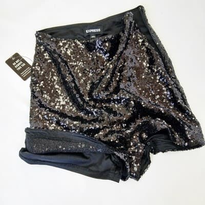 NWT Express Black High-Rise Sequin Mini Shorts 0 - Thumbnail 3