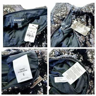NWT Express Black High-Rise Sequin Mini Shorts 0 - Thumbnail 5