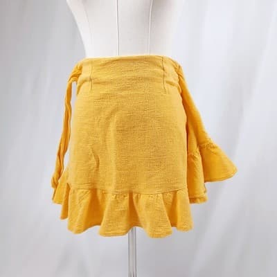 Saints + Secrets Yellow Ruffle Wrap Mini Skirt M - Thumbnail 2