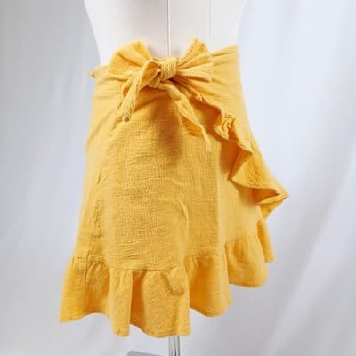Saints + Secrets Yellow Ruffle Wrap Mini Skirt M - Thumbnail 3