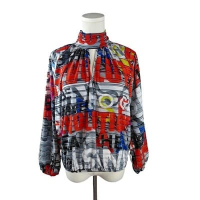 NWOT Gabrielle Union New York & Company Graphic Print Blouse S - Thumbnail 2