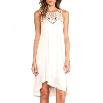 Free People Lace Embroidered Empire Waist Mini Dress Beige XS Spaghetti Straps - Image 1
