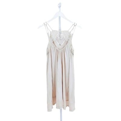 Free People Lace Embroidered Empire Waist Mini Dress Beige XS Spaghetti Straps - Thumbnail 3