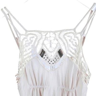 Free People Lace Embroidered Empire Waist Mini Dress Beige XS Spaghetti Straps - Thumbnail 4