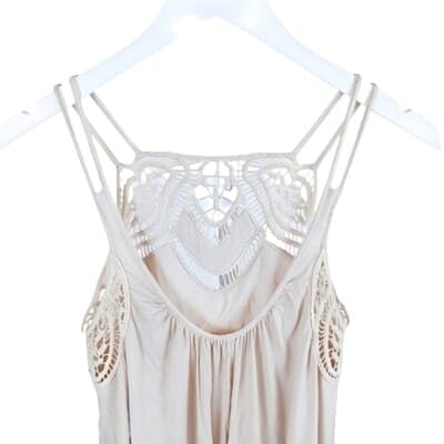 Free People Lace Embroidered Empire Waist Mini Dress Beige XS Spaghetti Straps - Thumbnail 5