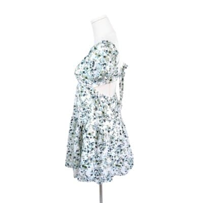 Jessica Simpson White Floral Tie-Back Mini Dress XS Puff Sleeves Empire Waist - Thumbnail 2