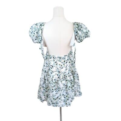 Jessica Simpson White Floral Tie-Back Mini Dress XS Puff Sleeves Empire Waist - Thumbnail 4
