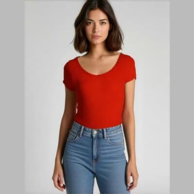 Ambiance Red Ribbed Lettuce-Edge Y2K Top S - Image 1