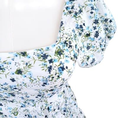 Jessica Simpson White Floral Tie-Back Mini Dress XS Puff Sleeves Empire Waist - Thumbnail 7