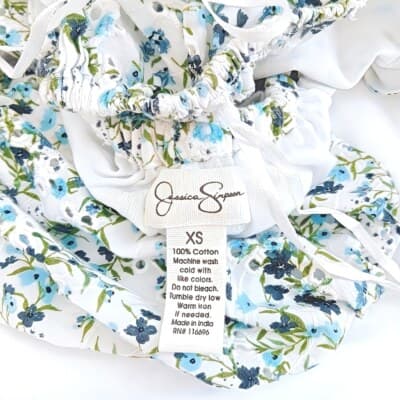 Jessica Simpson White Floral Tie-Back Mini Dress XS Puff Sleeves Empire Waist - Thumbnail 8