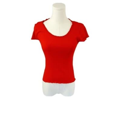 Ambiance Red Ribbed Lettuce-Edge Y2K Top S - Thumbnail 2