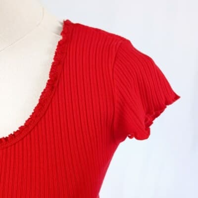 Ambiance Red Ribbed Lettuce-Edge Y2K Top S - Thumbnail 5