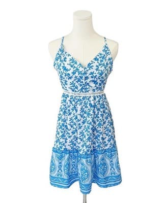 SHEIN Boho Blue & White Print Mini Dress S - Image 1